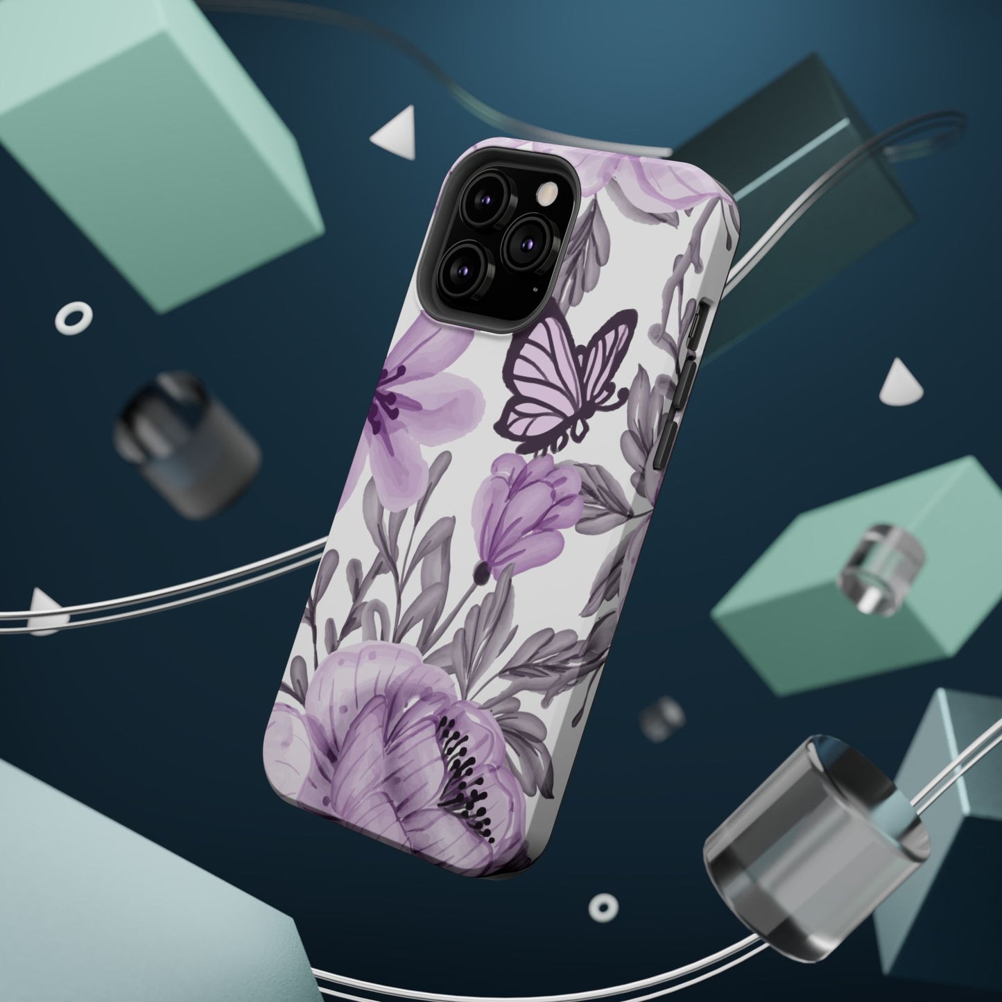 Lavender Bloom Butterfly MagSafe iPhone Case – Delicate Floral Design with Watercolor Details