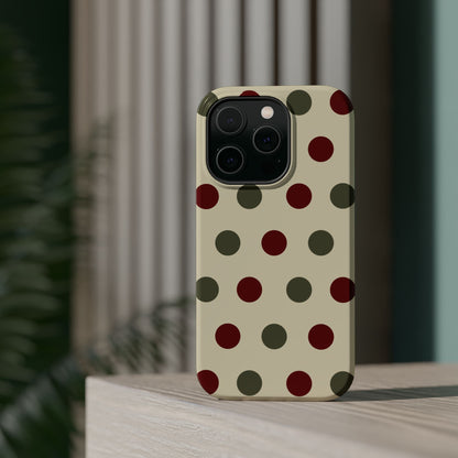 Red & Green Polka Dots on Cream – MagSafe iPhone Case