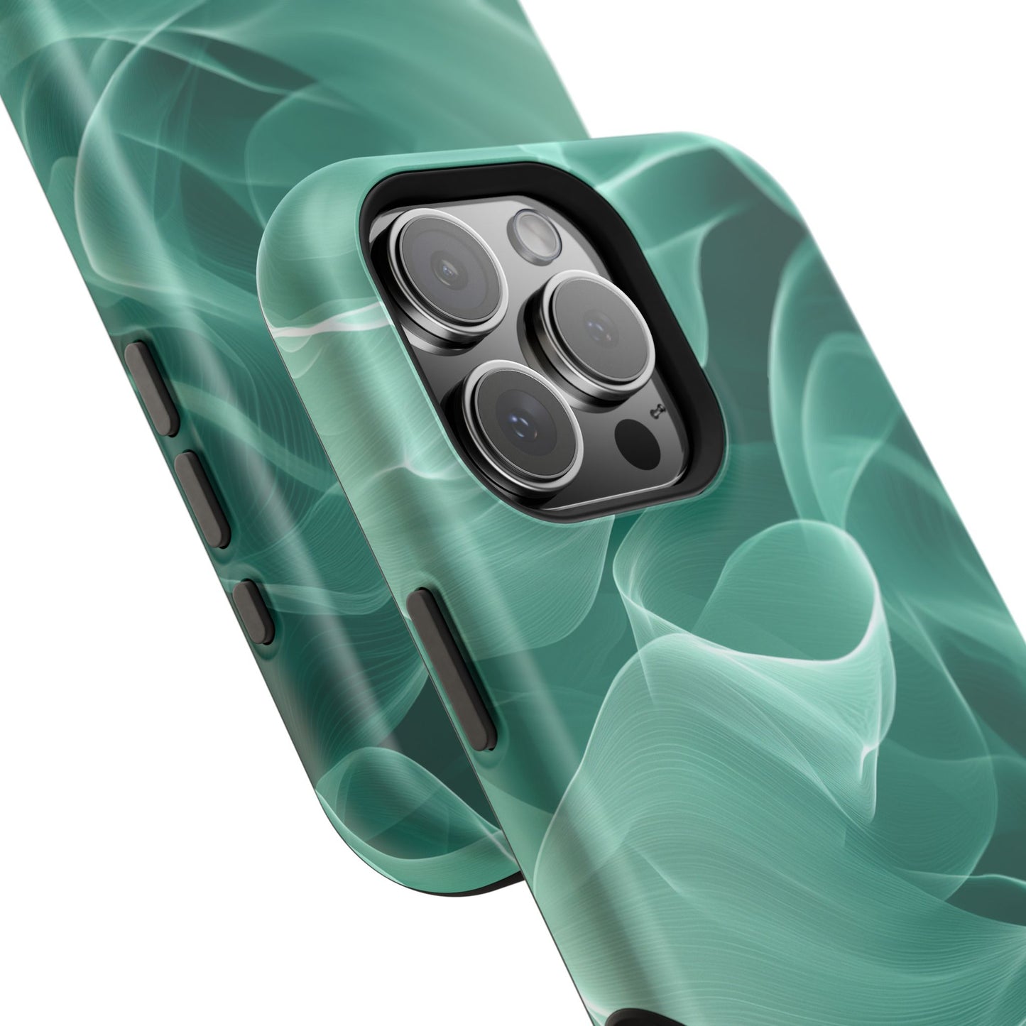 Emerald Flow MagSafe iPhone Case – Translucent Green Fabric-Inspired Design