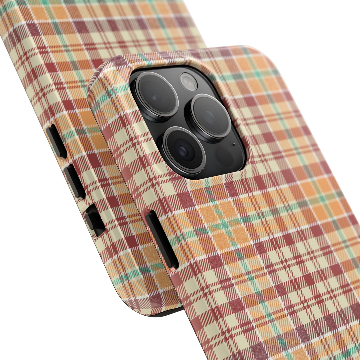 Retro Chic Plaid iPhone Case in Red, Orange, Green & Cream – Classic Vintage Style