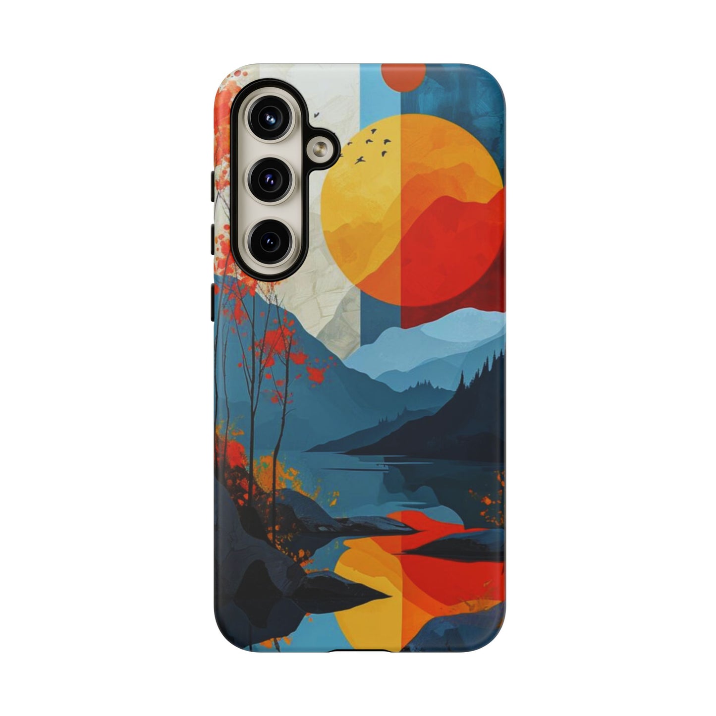 Abstract Autumn Landscape Samsung Galaxy Case – Bold Colorful Sunset Design, Dual-Layer Protection