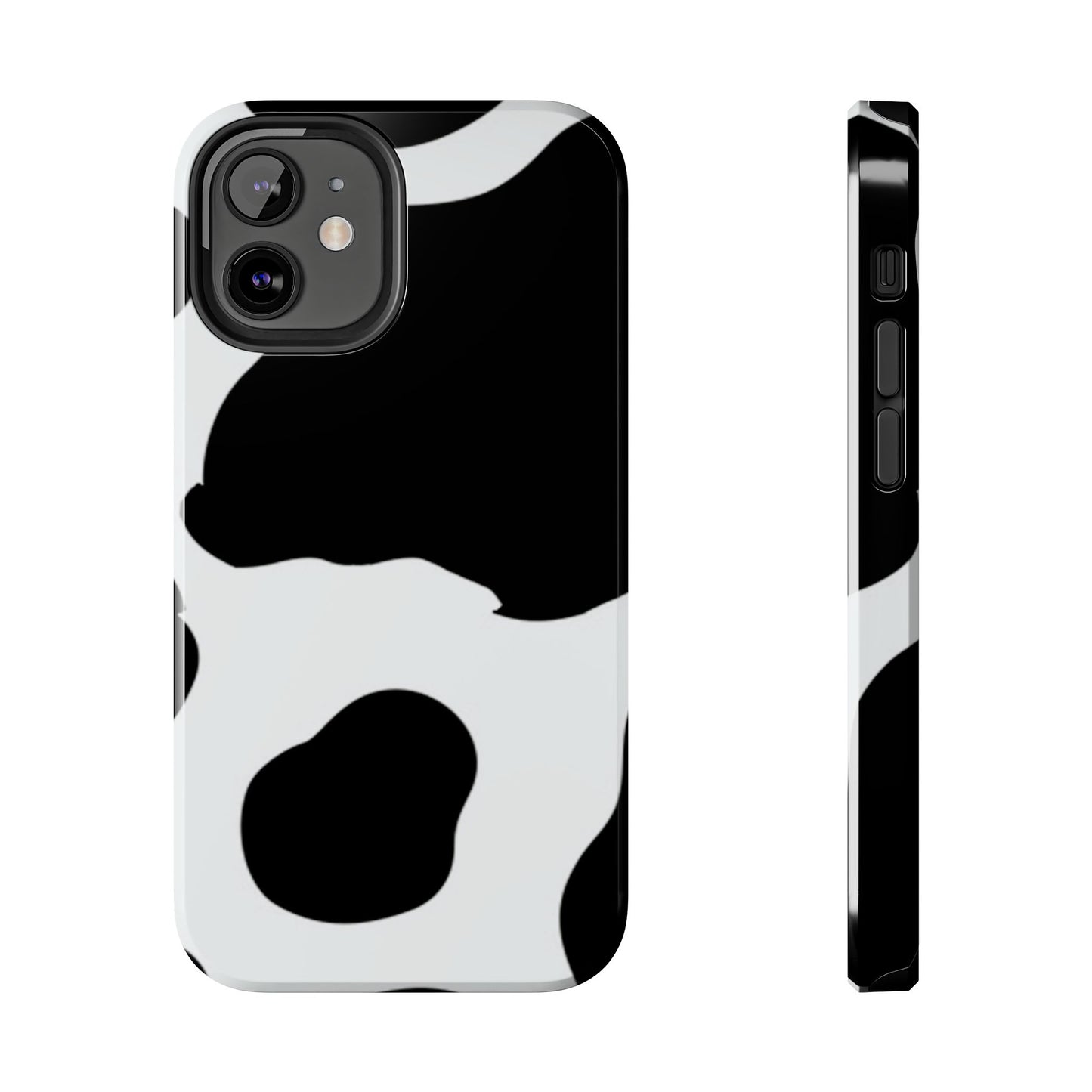 Bold Black and White Cow Print Tough iPhone Case – Modern Animal Pattern with Dual-Layer Protection