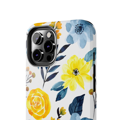 Golden Yellow & Sky Blue Floral – Watercolor Botanical iPhone Case