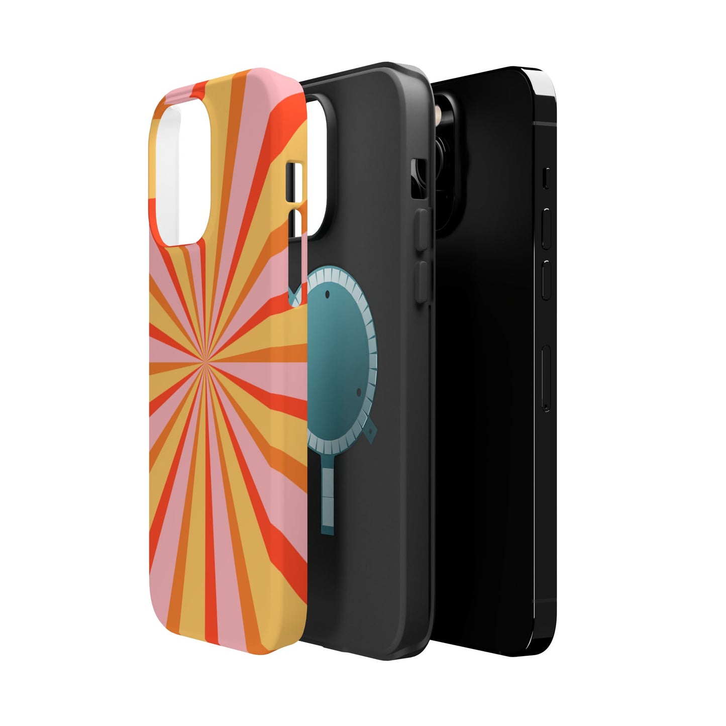 Bold Retro Sunburst MagSafe iPhone Case – Vibrant 70s-Inspired Rays in Orange, Pink, and Yellow