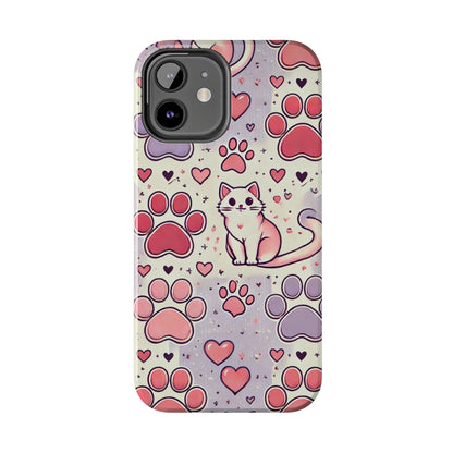 Cute Cat and Paw Print iPhone Case - Pet Lover’s Protective Cover