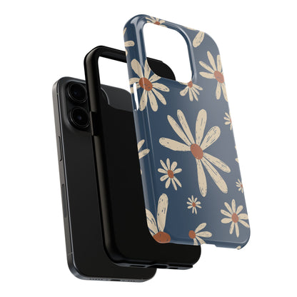 Vintage Daisies iPhone Case – Navy Blue Floral Design, Scratch - Resistant with Shock - Absorbing Bumper - BOGO Cases