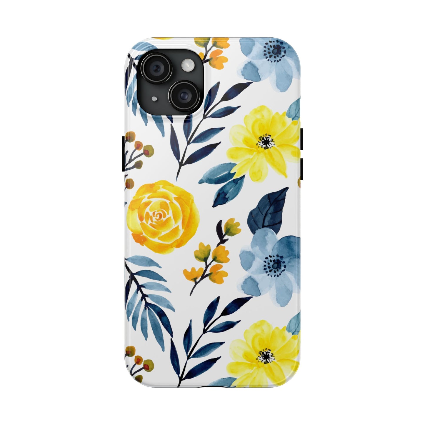 Golden Yellow & Sky Blue Floral – Watercolor Botanical iPhone Case