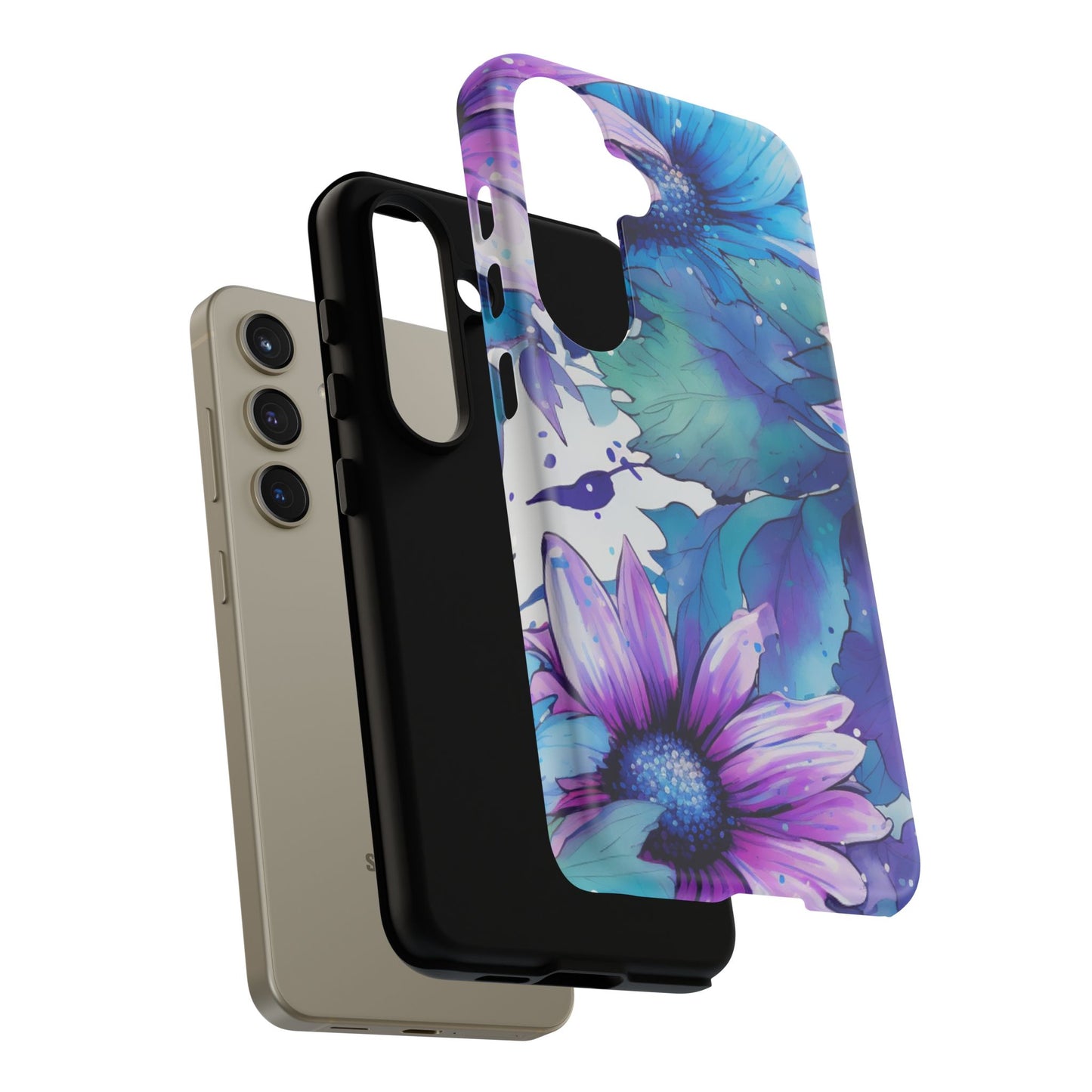 Purple & Teal Watercolor Floral Samsung Galaxy Case - Artistic Flower Design