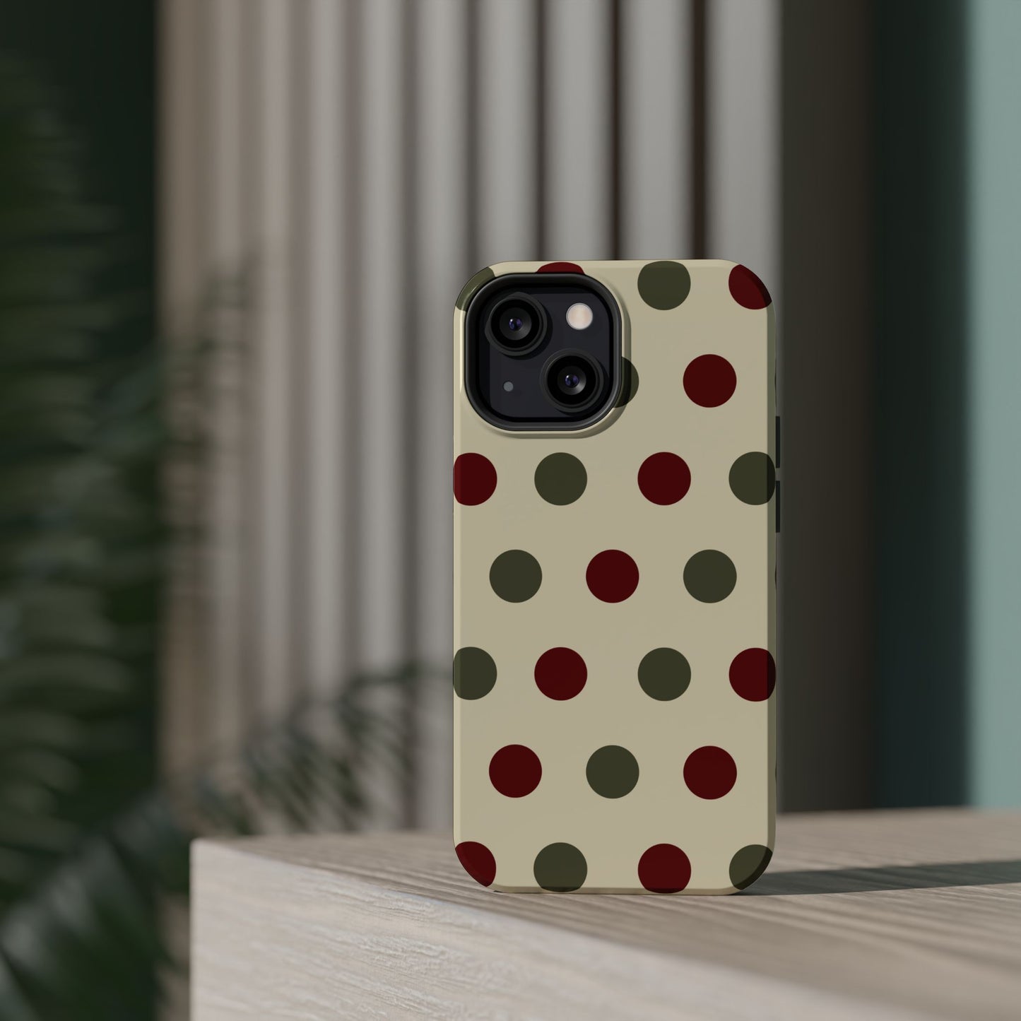 Red & Green Polka Dots on Cream – MagSafe iPhone Case