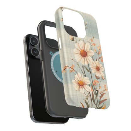 Pastel Green Daisy MagSafe iPhone Case - Floral Plaid Protective Cover