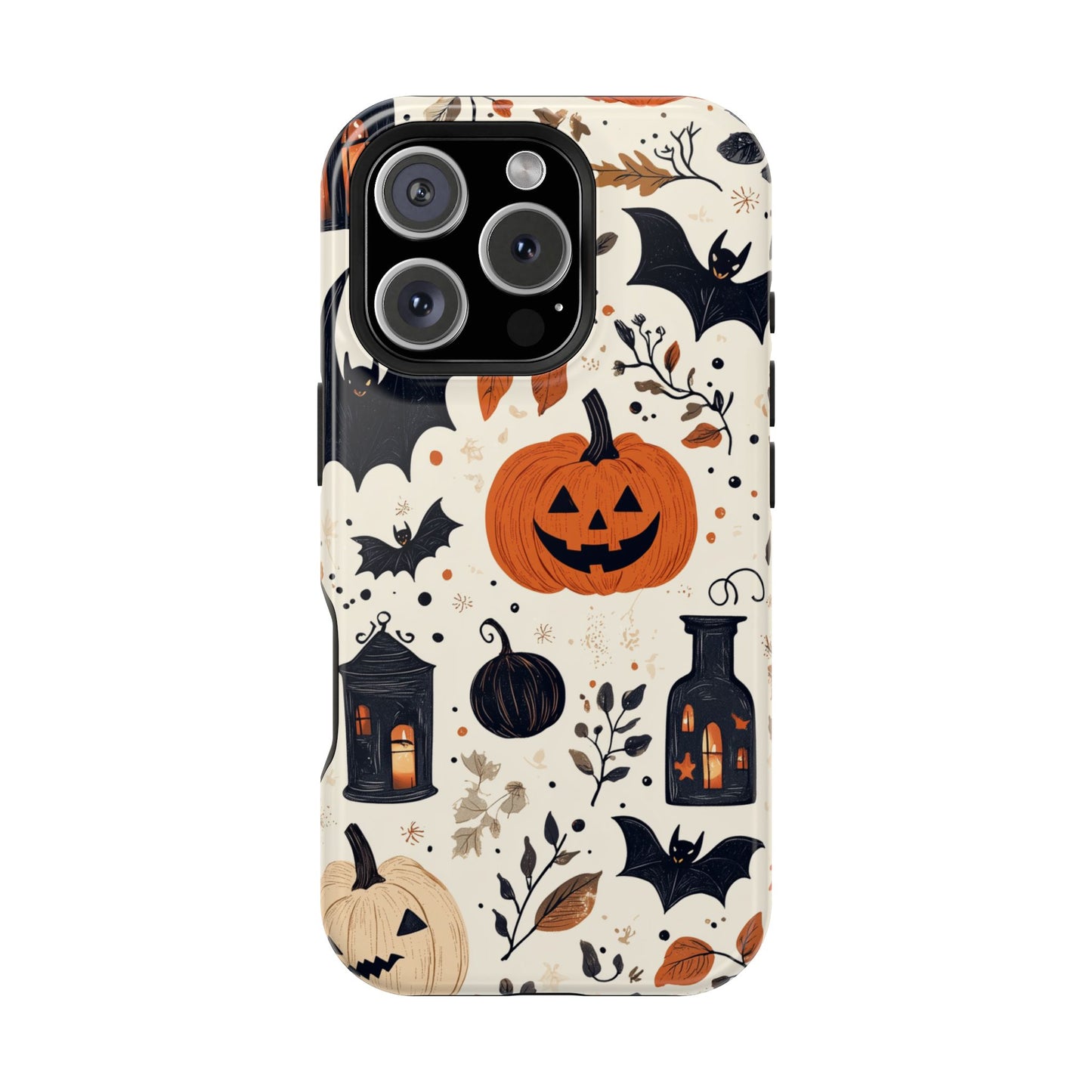 Charming Halloween MagSafe iPhone Case – Pumpkin, Bats, and Spooky Lantern Design