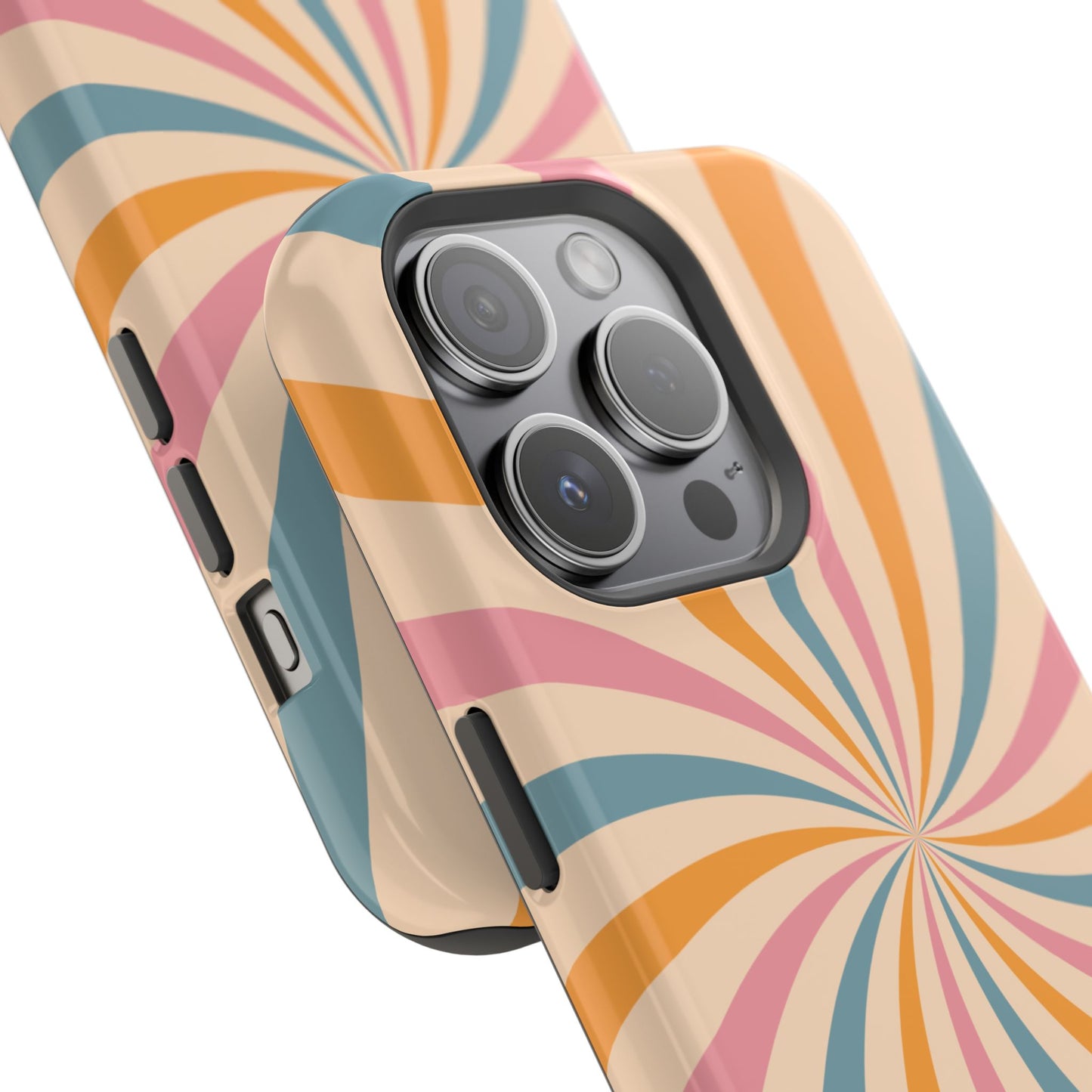 Retro Swirl Pattern MagSafe iPhone Case – Bold 70s Vibe in Pink, Orange, and Orange