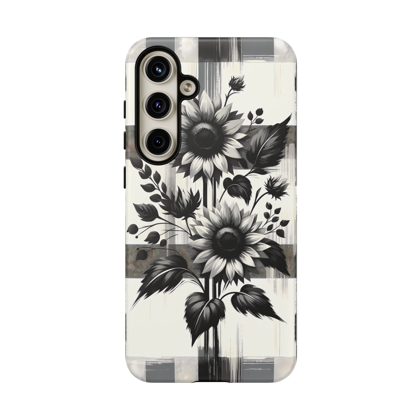 Black/White Sunflower Plaid Phone Case