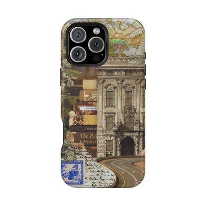 Whimsical Road Trip Collage MagSafe iPhone Case – Dual-Layer Protection with Vintage Art and Adventure Design