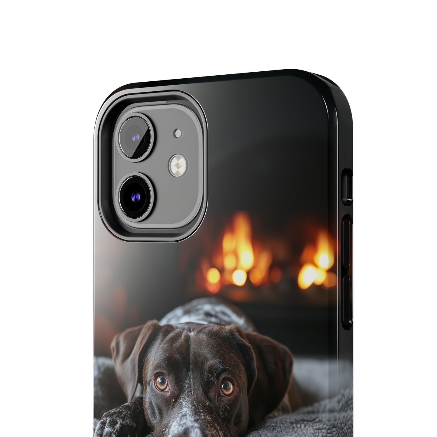 Cozy German Shorthaired Pointer iPhone Case – Rustic Fireplace Protective Cover