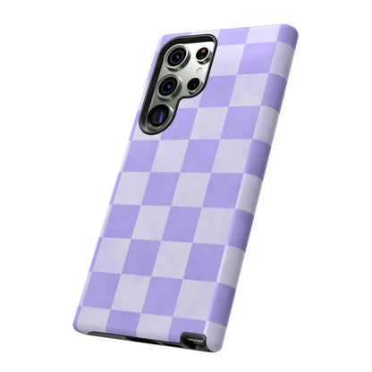 Lavender Checkerboard Samsung Galaxy Case – Shockproof, Smooth Matte Finish, Dual-Layer Design