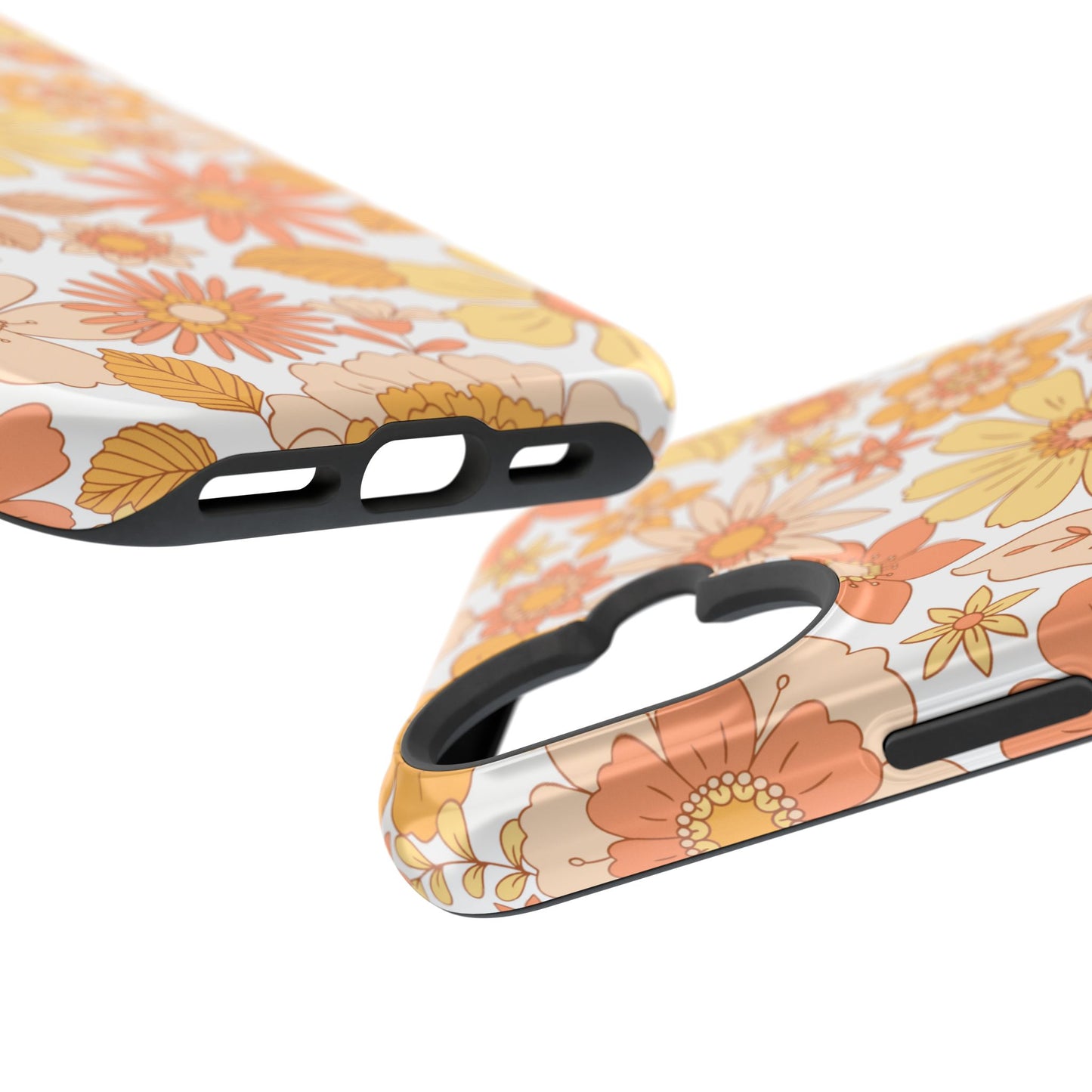 Vintage Floral Bloom MagSafe iPhone Case – Warm Orange & Yellow Retro Flower Design with Matte Finish