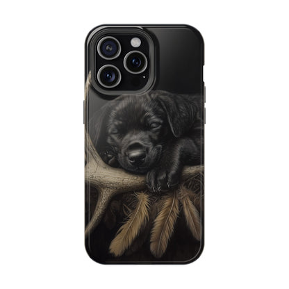 Adorable Black Labrador Puppy on Feathers MagSafe iPhone Case