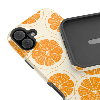 Citrus Burst Pattern Tough MagSafe iPhone Case – Bold Orange Design, Shockproof Protection