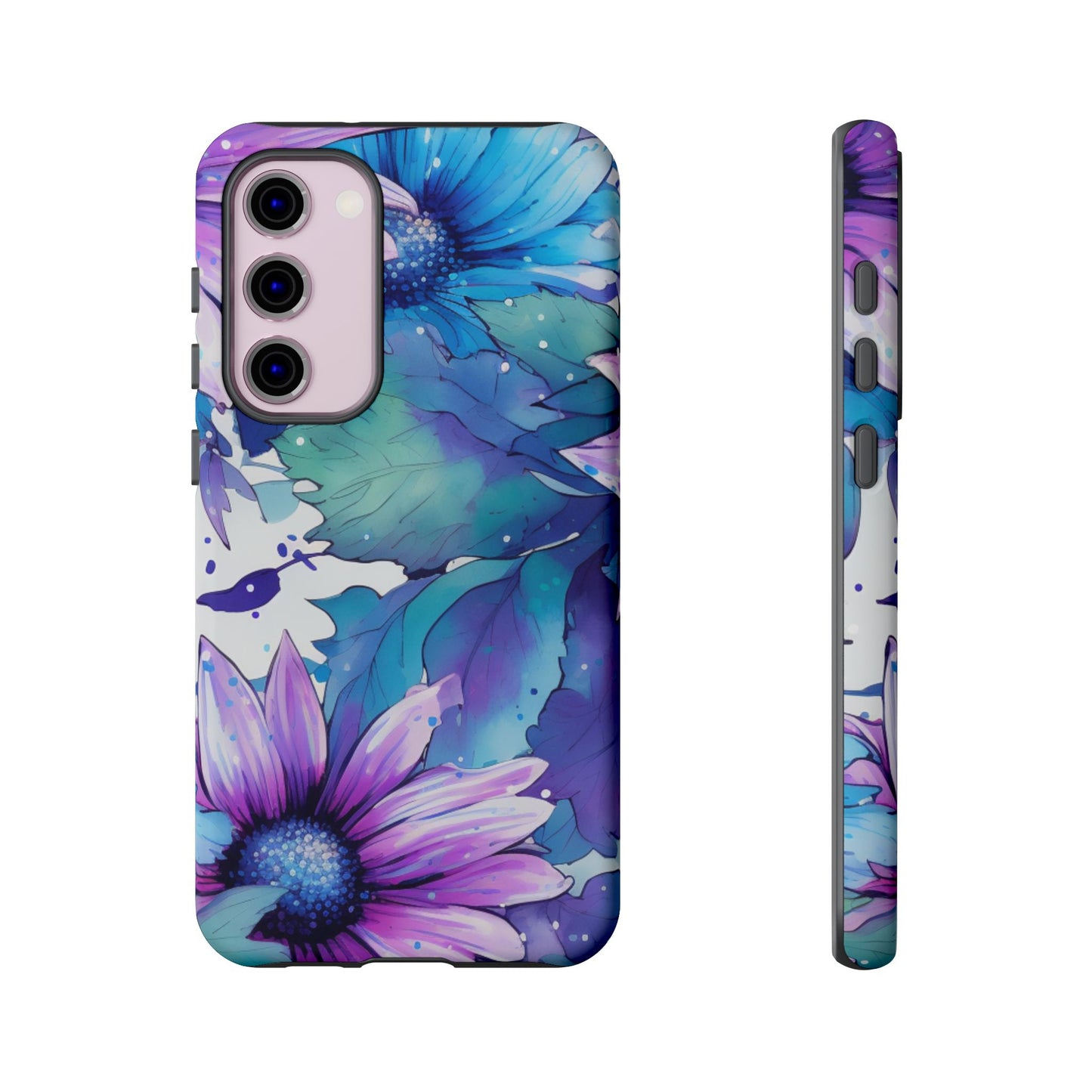 Purple & Teal Watercolor Floral Samsung Galaxy Case - Artistic Flower Design