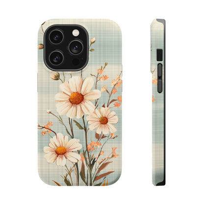 Pastel Green Daisy MagSafe iPhone Case - Floral Plaid Protective Cover