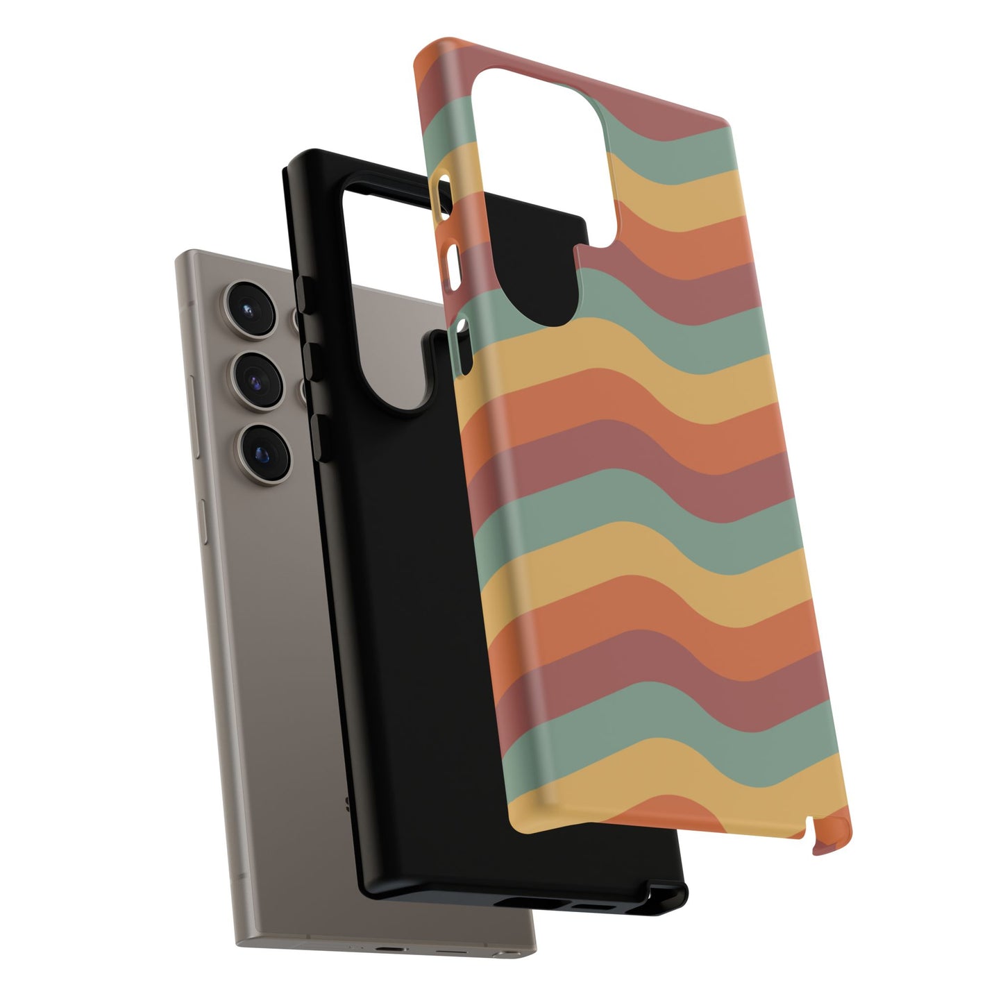 Retro Vibe Wavy Stripes Samsung Galaxy Case – 70s-Inspired in Teal, Orange, and Rust