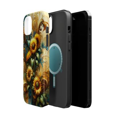 Trendy Watercolor Floral & Damask Pattern With Sunflowers - MagSafe Case – Durable, Stylish Protection for iPhone, Wireless Charging Compatible