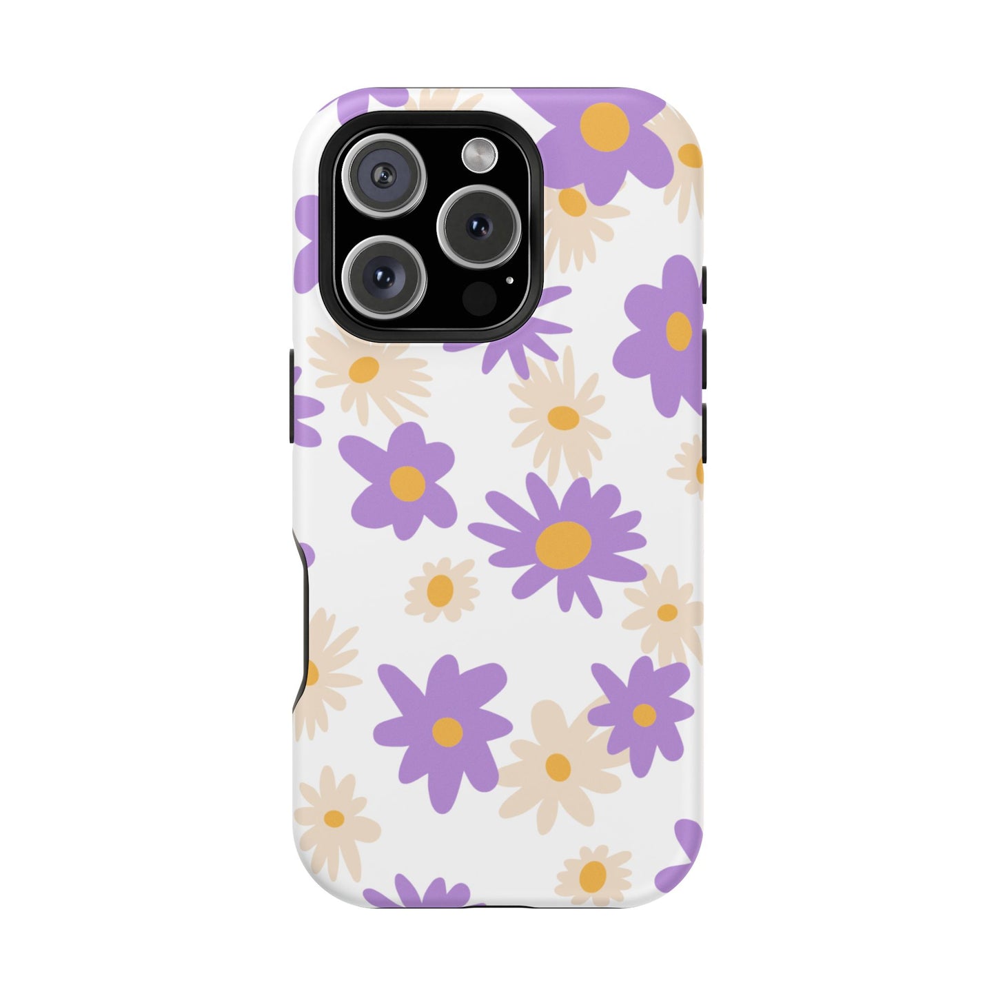 Retro Daisy Flower MagSafe iPhone Case – Pastel Purple & Cream Floral Design with Matte Finish