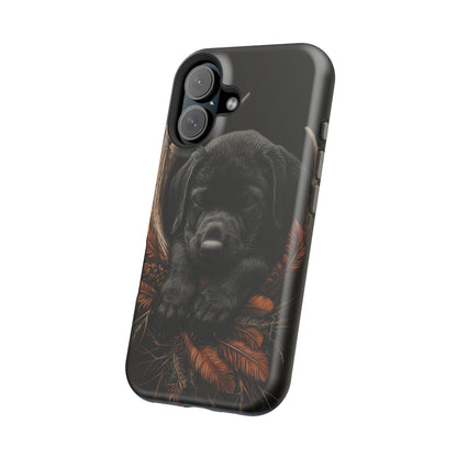 Charming Black Labrador Puppy on Feathers MagSafe iPhone Case