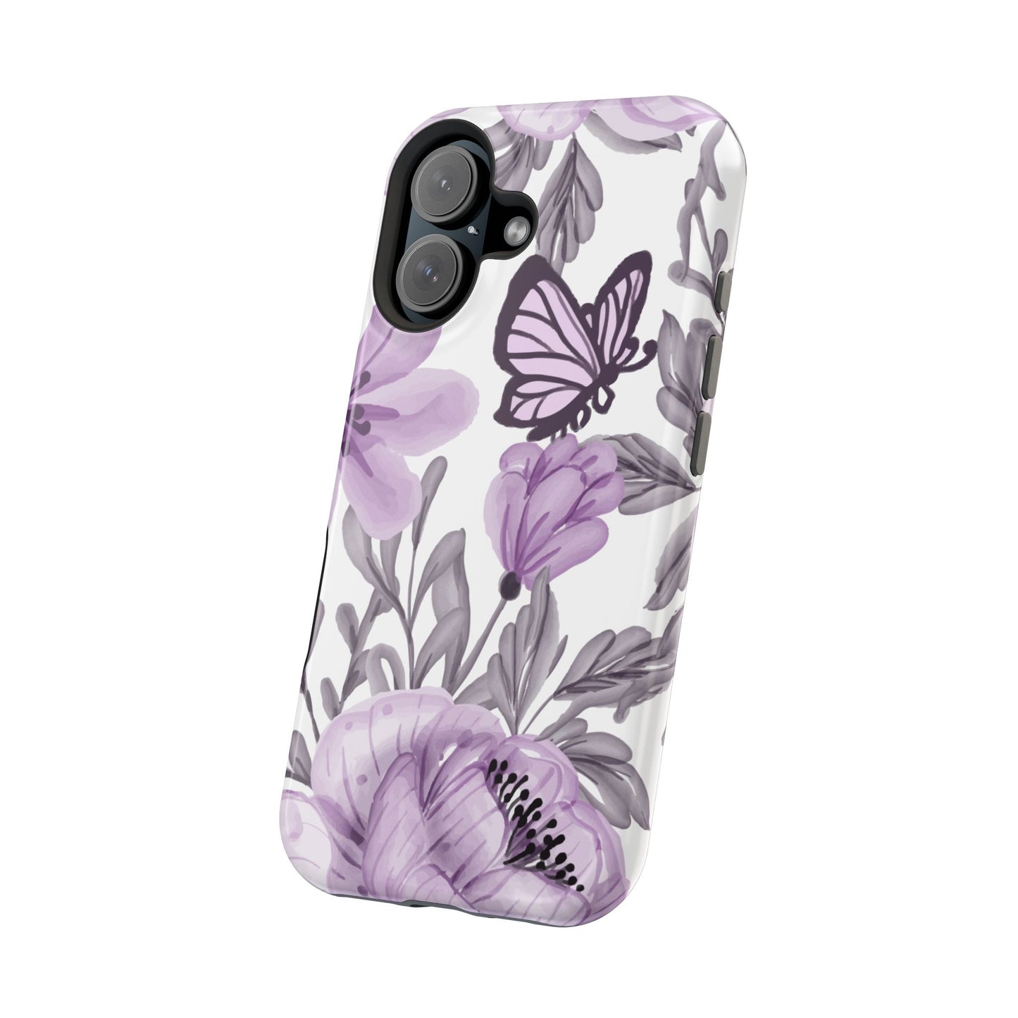 Lavender Bloom Butterfly MagSafe iPhone Case – Delicate Floral Design with Watercolor Details