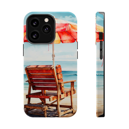 Beachfront Sunset Lounge MagSafe iPhone Case – Vibrant Watercolor Design