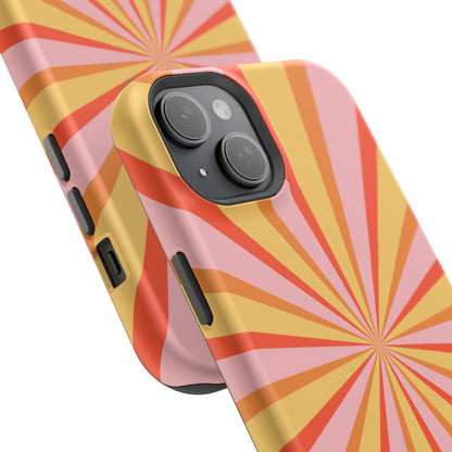 Bold Retro Sunburst MagSafe iPhone Case – Vibrant 70s-Inspired Rays in Orange, Pink, and Yellow