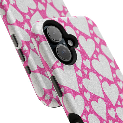 Pink and Silver Glitter Heart Pattern MagSafe Case