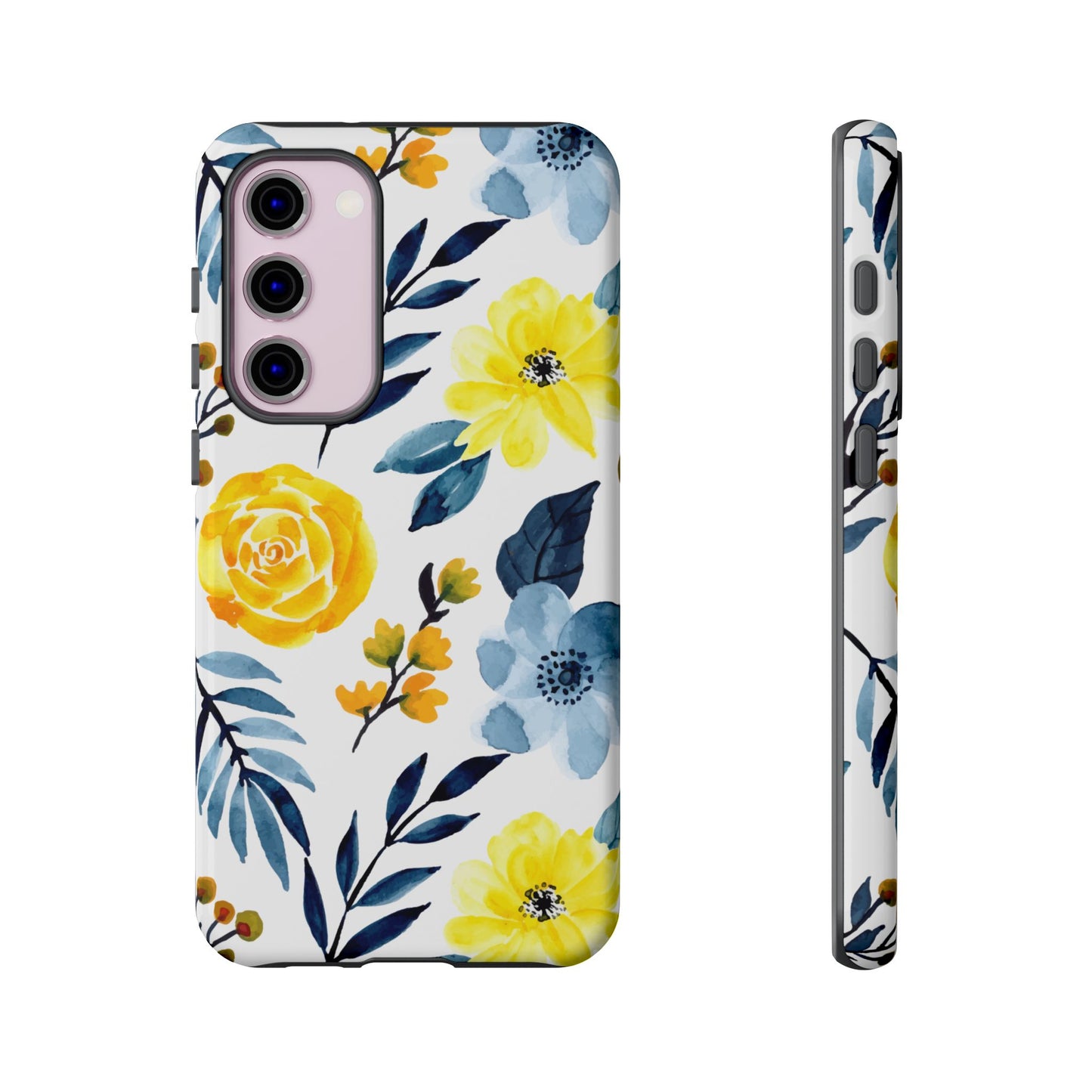 Golden Yellow & Sky Blue Floral – Watercolor Botanical Samsung Galaxy Case