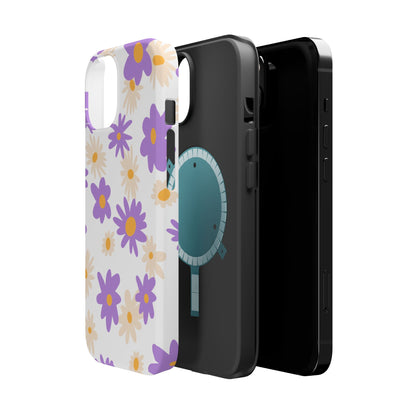 Retro Daisy Flower MagSafe iPhone Case – Pastel Purple & Cream Floral Design with Matte Finish