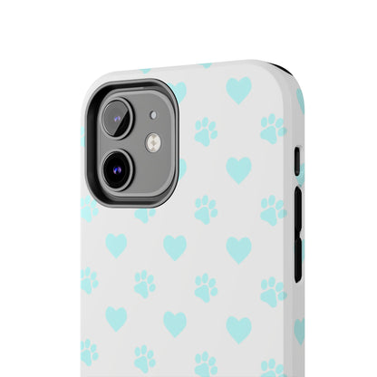 iPhone Case - Aqua Paw Print & Heart Design