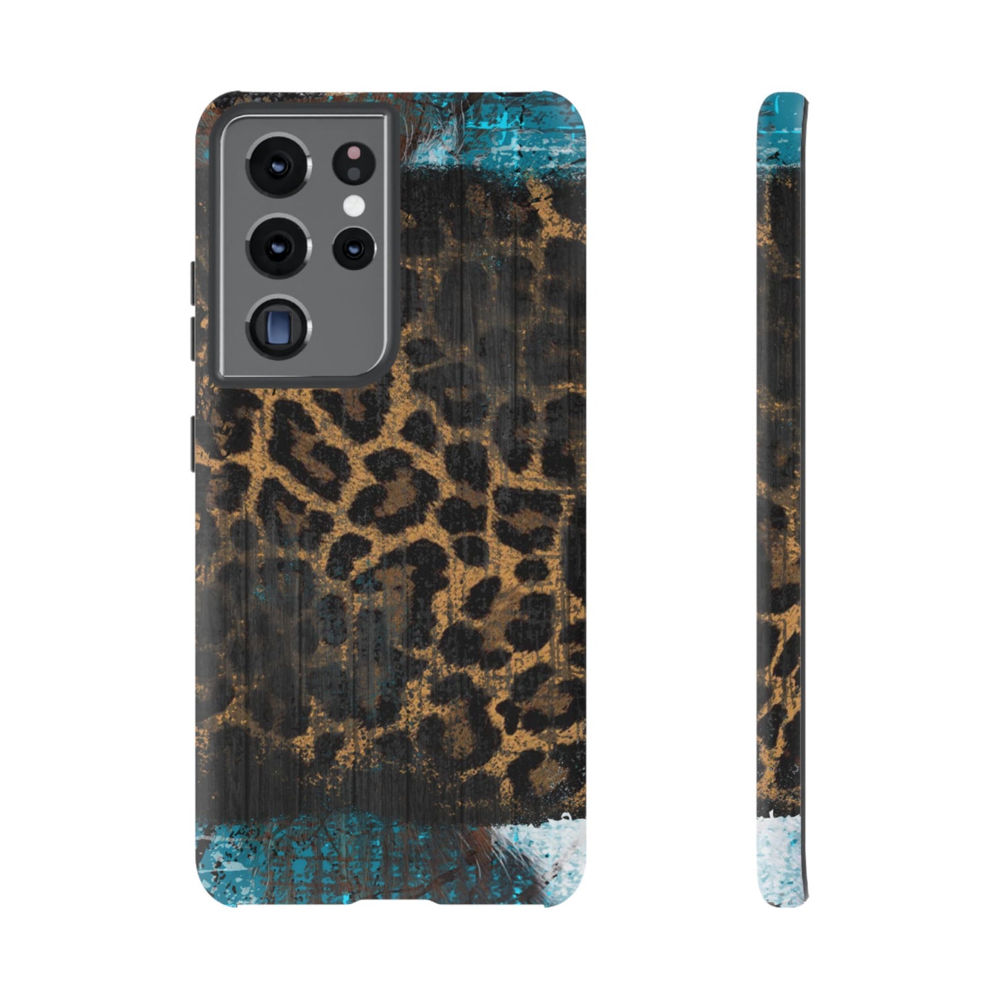 Boho Leopard and Turquoise Tough Samsung Galaxy Case – Rustic Western Design with Dual-Layer Protection