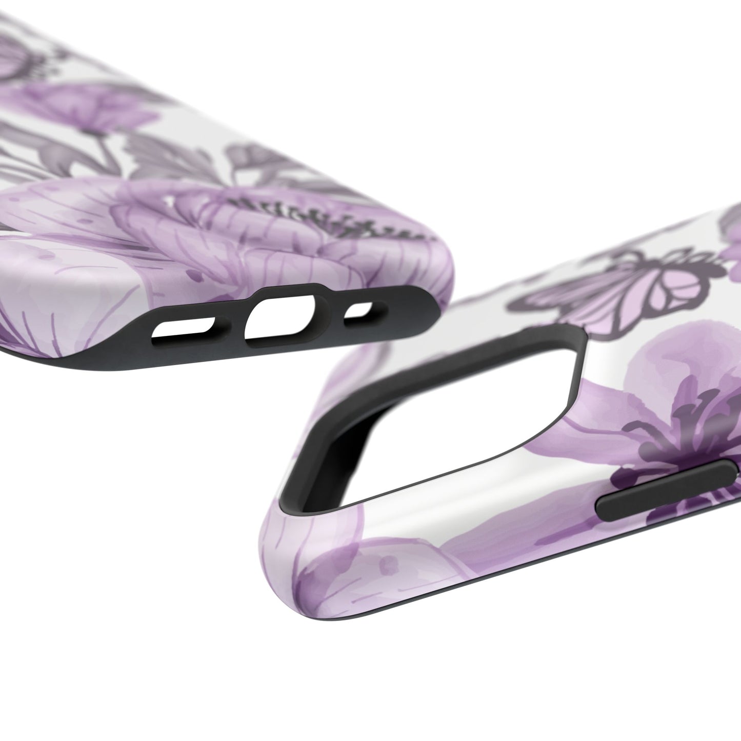 Lavender Bloom Butterfly MagSafe iPhone Case – Delicate Floral Design with Watercolor Details