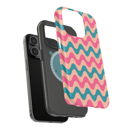 Retro Waves Pattern MagSafe iPhone Case – Shockproof Design with Dual-Layer Protection