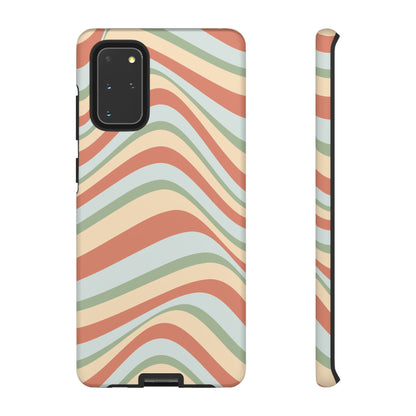 Vintage Earthy Waves Samsung Galaxy Case – Retro 70s-Inspired in Warm Green, Cream, and Rust