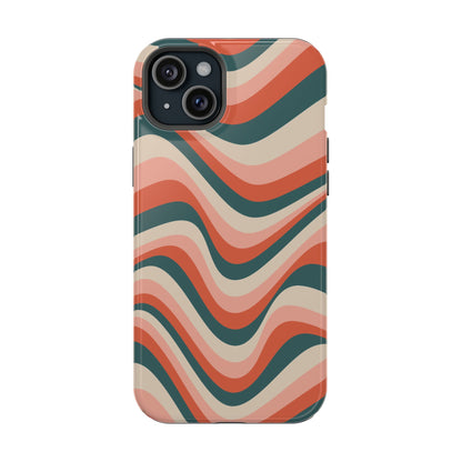 Groovy Waves MagSafe iPhone Case – Retro 70s-Inspired Stripes in Coral, Cream, and Teal