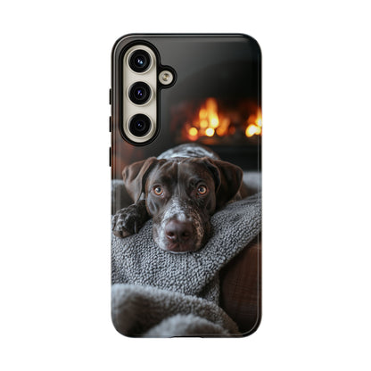 Cozy German Shorthaired Pointer Samsung Galaxy Case – Rustic Fireplace Protective Cover