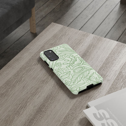 Sage Green Floral Line Art Tough Samsung Galaxy Case – Minimalist Botanical Design with Dual-Layer Protection