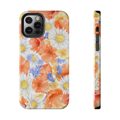 Watercolor Wildflower Pattern iPhone Case – Durable Matte Finish with Daisy, Poppy & Cornflower Design