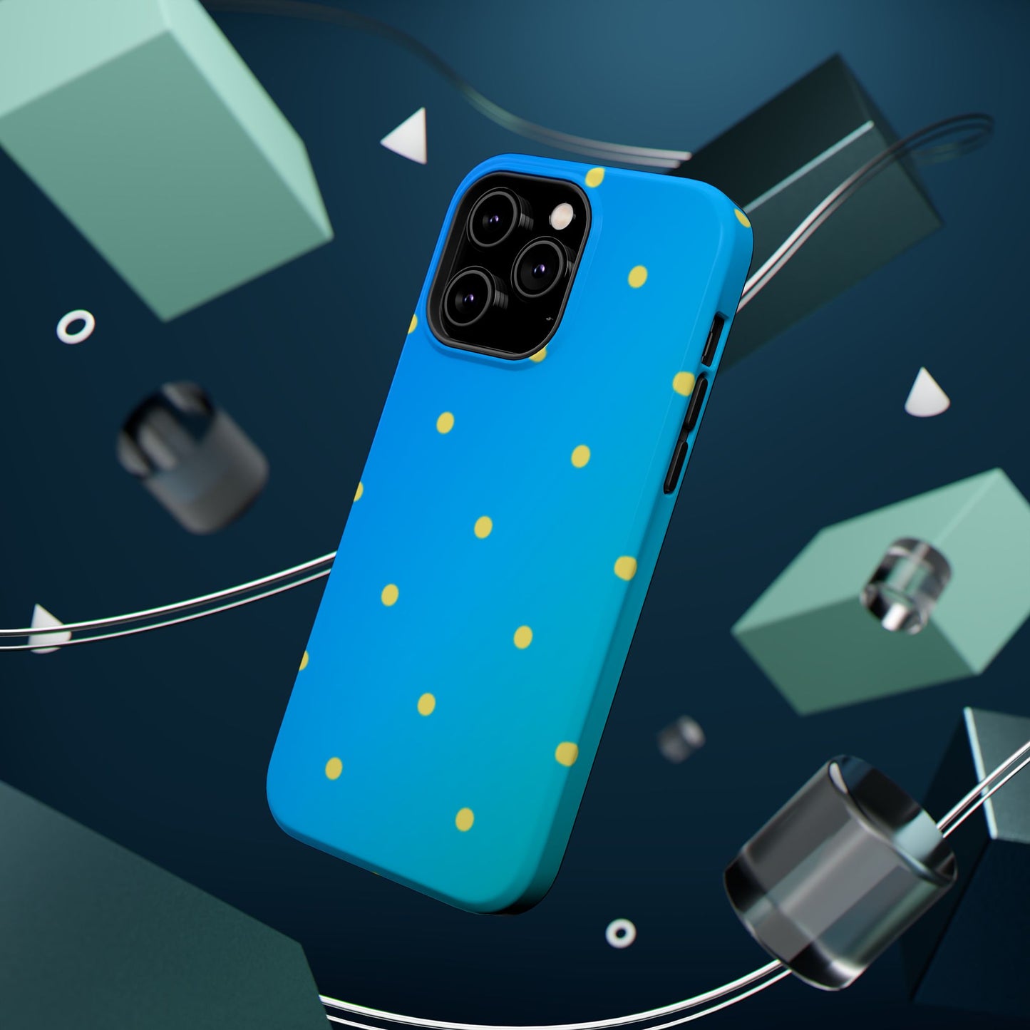 Blue Ocean Gradient Polka Dots MagSafe iPhone Case – Shockproof, Smooth Matte Finish, Dual-Layer Design