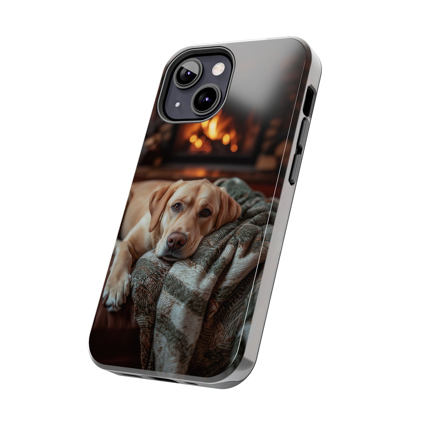 Cozy Labrador by Fireplace iPhone Case – Rustic Cabin Protective Cover