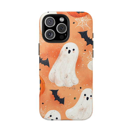 Spooky Cute Ghost iPhone Case – Halloween Ghosts, Pumpkins, Bats & Cobwebs Design