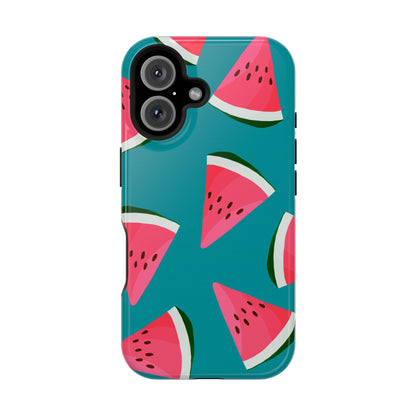 Watermelon Bliss MagSafe iPhone Case – Vibrant Summer Fruit Design on Teal Background