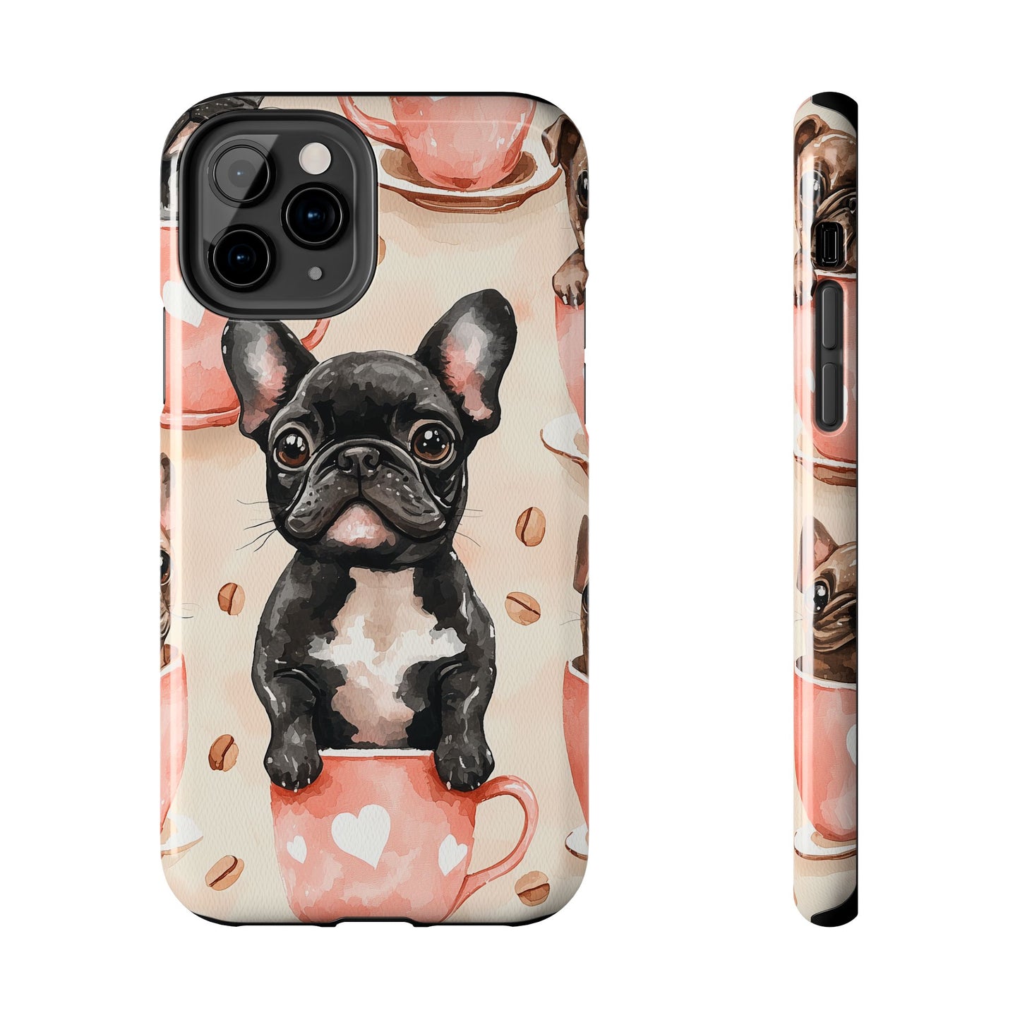 French Bulldogs in Coffee Cup iPhone Case – Cute Dog Art, Shockproof & Slim Design - BOGO Cases