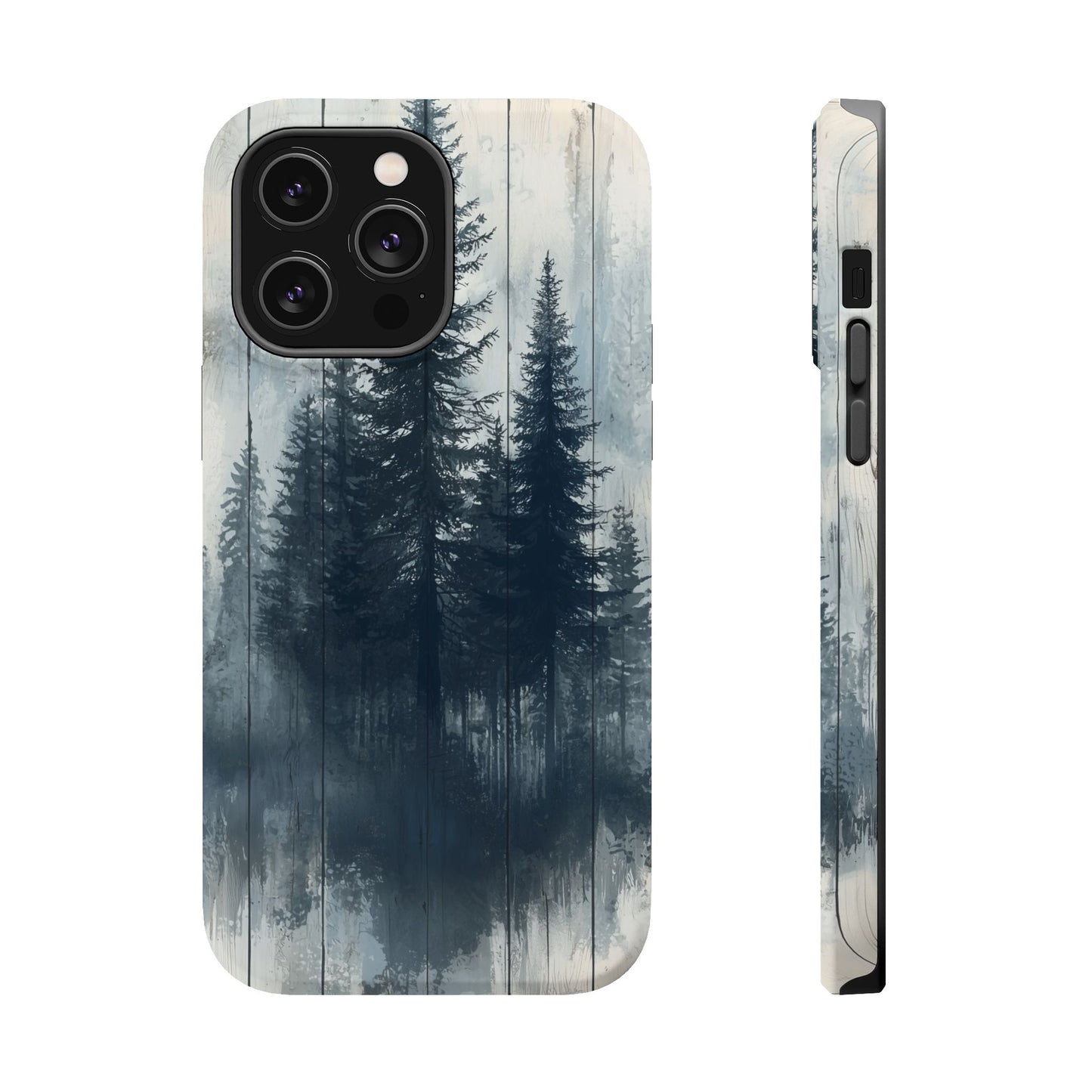 Rustic Pine Forest MagSafe iPhone Case - Blue Toned Woodland Design